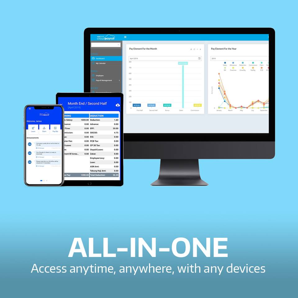 AutoCount HRMS desktop and mobile workflow overview