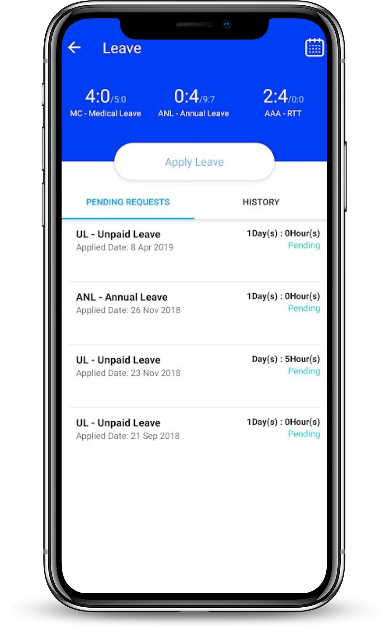 AutoCount HRMS mobile leave view